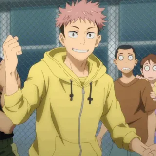 🎱 Yuji Itadori Jujutsu Kaisen anime, semangat, kuning, anak laki-laki, bahagia telegram sticker