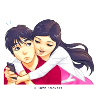 😜 The Wealth Of Happiness para, miłość, romantyzm, szczęście, objęcie, kreskówka, uczucie telegram sticker