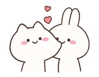 😘 mèo, thỏ, động vật, hoạt hình, dễ thương, tình yêu, trái tim whatsapp sticker