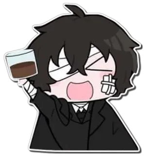 🥃 Dazai Osamu Bungou Stray Dogs Dazai Osamu, Bungou Stray Dogs, Anime, Postać, Pije, Słodkie telegram sticker