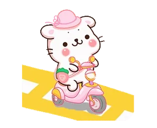 🛵 แมว, สัตว์, น่ารัก, คาวาอิ, สีชมพู, สกู๊ตเตอร์, การขนส่ง, หมวก telegram sticker