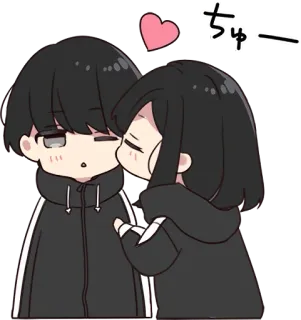 😘 ちゅー baiser, couple, amour, chibi, anime, kawaii, romance telegram sticker