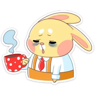 ☕️ Hase, Kaffee, verschlafen, Cartoon, Tier, süß, müde, Morgen telegram sticker
