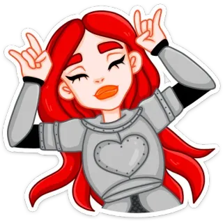 🤘 desenho animado, menina, armadura, cabelo ruivo, rock on, adesivo whatsapp sticker