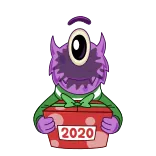 💣 2020 Monster, Cartoon, Lila, Geschenk, Jahr telegram sticker