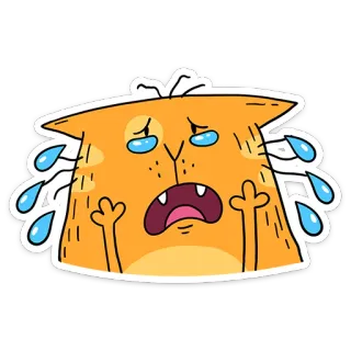 😢 gato, triste, chorando, desenho animado, animal, lágrimas, adesivo, laranja telegram sticker