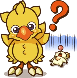 😕 Chocobo, Moogle Final Fantasy โชโคโบะ, ม็อก, ไฟนอลแฟนตาซี, คำถาม, น่ารัก, วิดีโอเกม telegram sticker