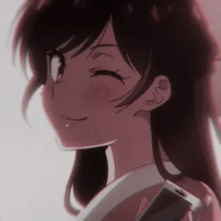 ⛓ anime, ragazza, occhiolino, capelli castani, telefono, carina telegram sticker