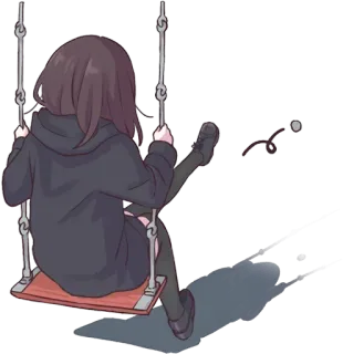 😔 menina, balanço, anime, triste, sozinho/a, sentado/a, vista traseira whatsapp sticker