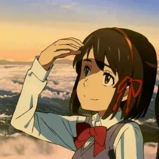 💫 Mitsuha Miyamizu Your Name Anime, Nhân vật, Cô gái, Đồng phục học sinh, Bầu trời, Mitsuha Miyamizu, Your Name telegram sticker