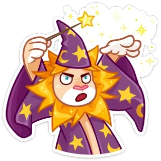 🧙 พ่อมด, เวทมนตร์, การ์ตูน, นักเวทย์, คาถา, ดาว telegram sticker
