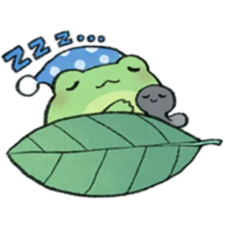 🐸 ZZZ... katak, tidur, daun, kartun, imut telegram sticker