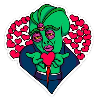 ❤️ Alien, Corações, Amor, Terceiro olho, Personagem, Desenho animado whatsapp sticker