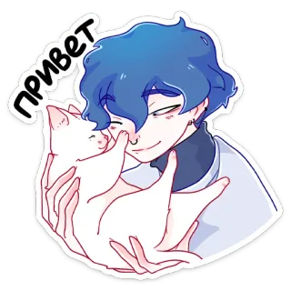 👋 Привет saudação, gato, anime, cabelo azul, pessoa, adesivo, fofo, animal de estimação whatsapp sticker