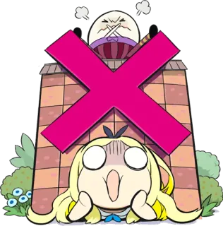 😨 贴纸, 动漫, 卡通, 幽默, 禁止, 鸡蛋, 砖墙, 生气 whatsapp sticker
