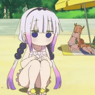 🖤 Kanna Kamui Miss Kobayashi's Dragon Maid Anime, Kanna, Dragón, Kawaii, Lindo, Playa, Traje de baño telegram sticker