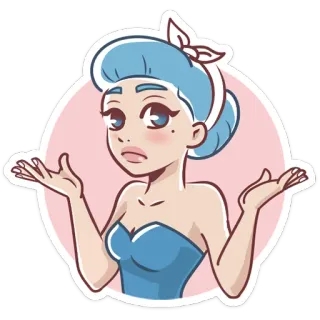 🤷‍♀️ donna, retrò, cartone animato, capelli blu, gesto, espressione telegram sticker