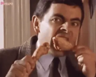 🍗 Mr. Bean Mr. Bean, funny, eating, chicken, humor whatsapp sticker