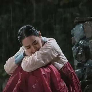 😭 woman, sad, crying, emotional, korean, traditional clothing, rain, upset telegram sticker