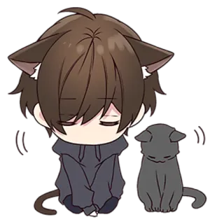 😔 кот, аниме, милый, каваий, чиби, звериные уши, кошачьи уши, толстовка telegram sticker