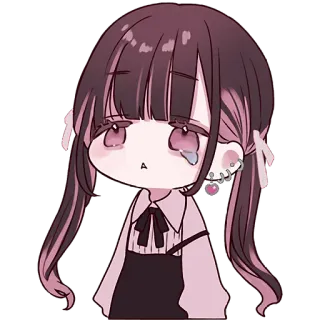 😢 Anime, Meisje, Verdrietig, Huilend, Chibi, Cartoon telegram sticker