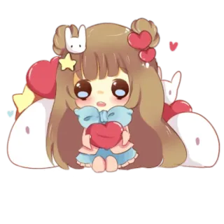❤ mignon, kawaii, chibi, animé, cœur, lapin, adorable telegram sticker