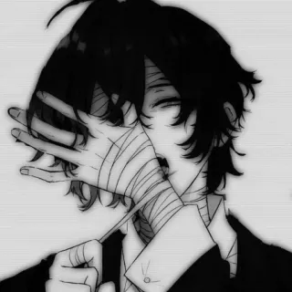 😏 anime, manga, bandages, monochrome, character, portrait telegram sticker