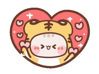 😜 lucu, harimau, hewan, kawaii, hati, stiker telegram sticker