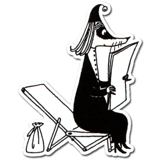 📰 Moominpappa Moomins moomins, papá moomin, leyendo, silla, playa telegram sticker