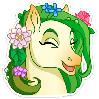 ☺️ poney, cheval, fleur, nature, dessin animé, animal, mignon telegram sticker