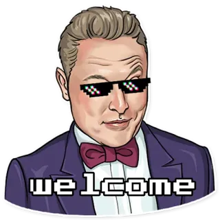 🥳 Elon Musk welcome Elon Musk, bienvenue, lunettes pixel, mème, politicien telegram sticker