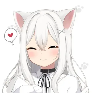 😊 Anime, Catgirl, Kawaii, Lindo, Corazón, Manga, Pelo blanco whatsapp sticker