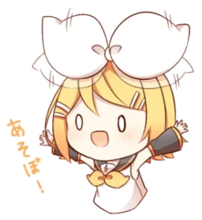 💭 Rin Kagamine Vocaloid あそぼ!! anime, vocaloid, rin kagamine, imut, kawaii, chibi, jepang, karakter telegram sticker