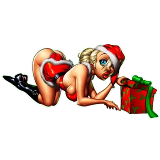 🎁 Pin-up, Weihnachten, Santa, sexy, Frau, Cartoon telegram sticker