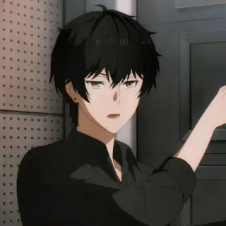 🕳 Anime, Hombre, Pelo Negro, Personaje, Ilustración, Retrato whatsapp sticker