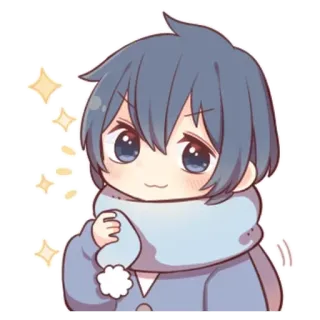 🌟 Anime, Kawaii, Słodkie, Chibi, Szalik, Zima, Chłopak telegram sticker