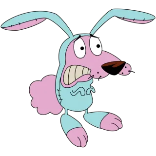 🐰 Courage Courage the Cowardly Dog chien, dessin animé, effrayé, lapin, costume telegram sticker