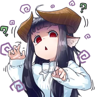 😵 アニメ, キャラクター, はてなマーク, 赤い目, 角, 女の子 telegram sticker