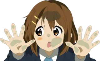 😮 Yui Hirasawa K-On! 动漫, 卡通, 女孩, 可爱, 手, 动漫女孩, 卡哇伊 telegram sticker