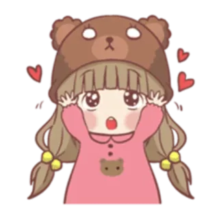 🤗 милый, девушка, медведь, шляпа, мультфильм, сердечки telegram sticker