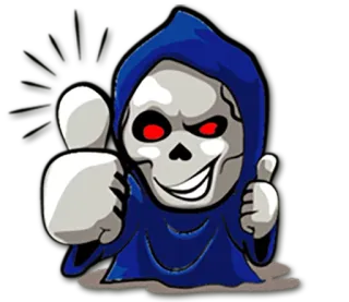 👍 parca, esqueleto, pulgar arriba, dibujos animados telegram sticker