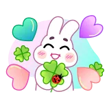 🍀 ウサギ, クローバー, ハート, 幸運, 可愛い, 漫画, 動物 whatsapp sticker