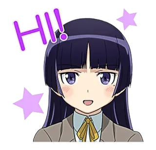 😀 HI! アニメ, 女の子, 挨拶, こんにちは, 星, 紫 telegram sticker