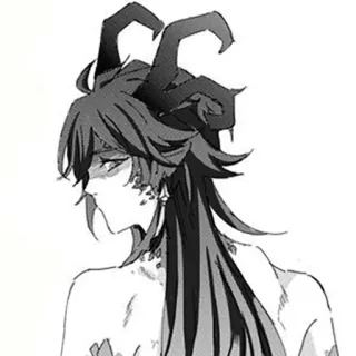 👿 Anime, Fantaisie, Démon, Cornes, Noir et blanc, Personnage, Portrait telegram sticker