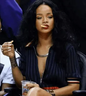 🌿 Rihanna Rihanna, celebrity, eating, fries, singer, pop star telegram sticker