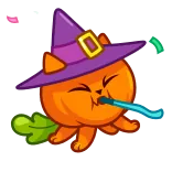 🥳 chat, sorcière, halloween, mignon, dessin animé, sifflet de fête telegram sticker