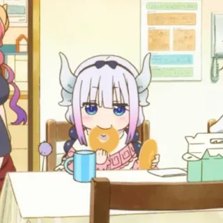 🦋 Kanna Kamui Miss Kobayashi's Dragon Maid Аниме, Дракон, Еда, Милый, Канна Камуи, Пончик telegram sticker