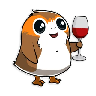 🍷 Porg Star Wars 波格鸟, 星球大战, 卡通, 动物, 葡萄酒, 可爱 whatsapp sticker