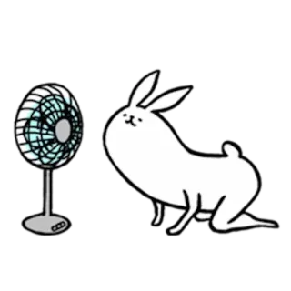💨 lapin, fan, dessin animé, animal, mignon, illustration, blanc whatsapp sticker