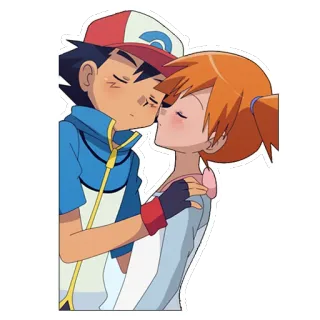 💗 Ash Ketchum Pokemon Pokémon, Ash Ketchum, Misty, anime, bacio, cartone animato, romance, amore telegram sticker